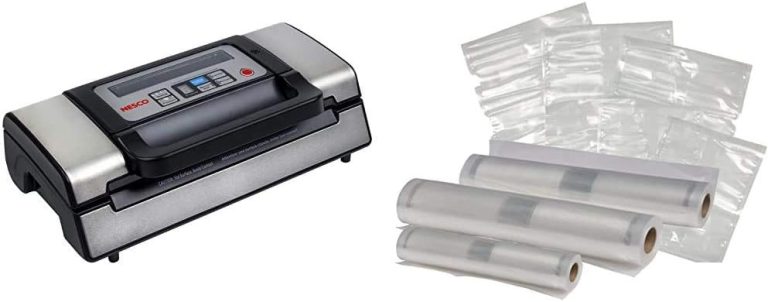 Nesco Deluxe Food VS-12 Vacuum Sealer, 130 Watts, Kit Bags & Viewing Lid, Compact, Silver