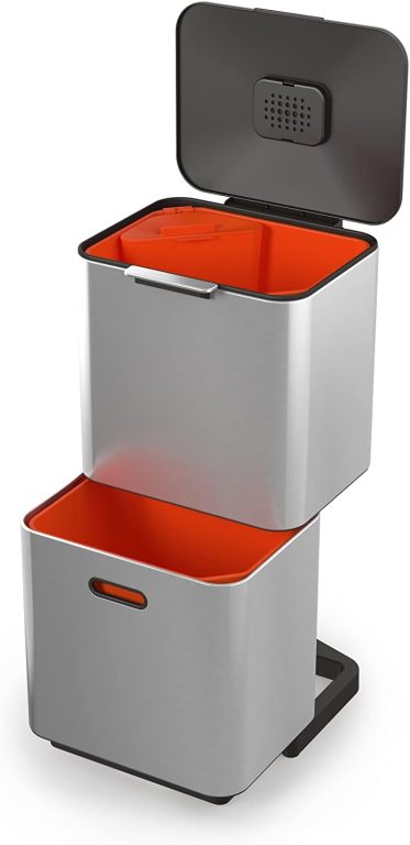 Joseph Joseph 30060 Intelligent Waste Totem Max Kitchen Trash Can and Recycle Unit with Compost Bin, 60 Liter/16 Gallon, Stainless Steel