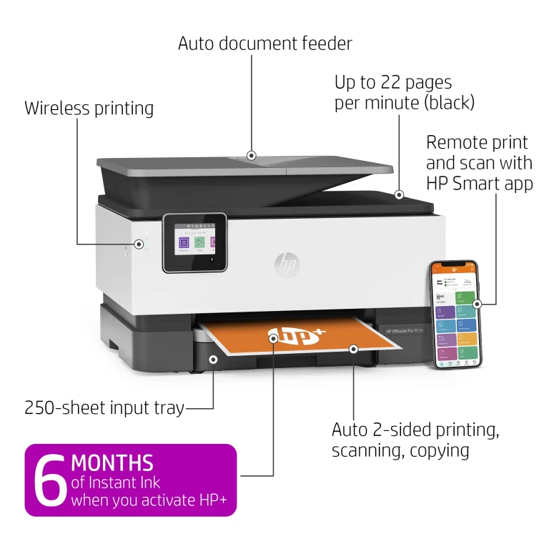 HP OfficeJet 9015e All-in-One Wireless Color Inkjet Printer – 6 months free Instant Ink with HP+