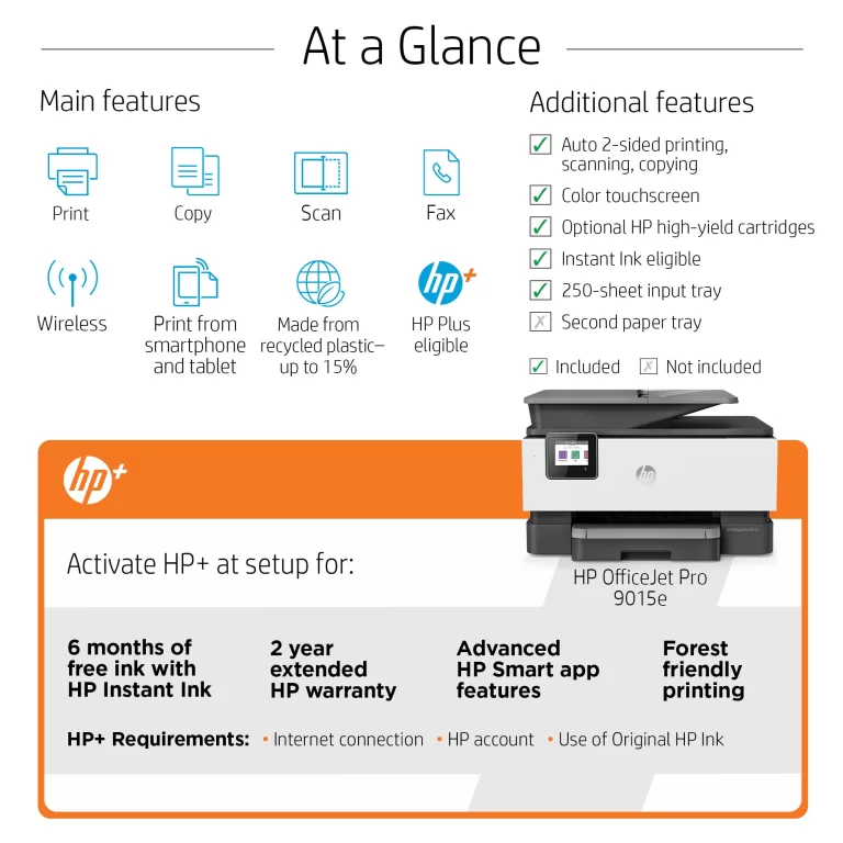 HP OfficeJet 9015e All-in-One Wireless Color Inkjet Printer – 6 months free Instant Ink with HP+