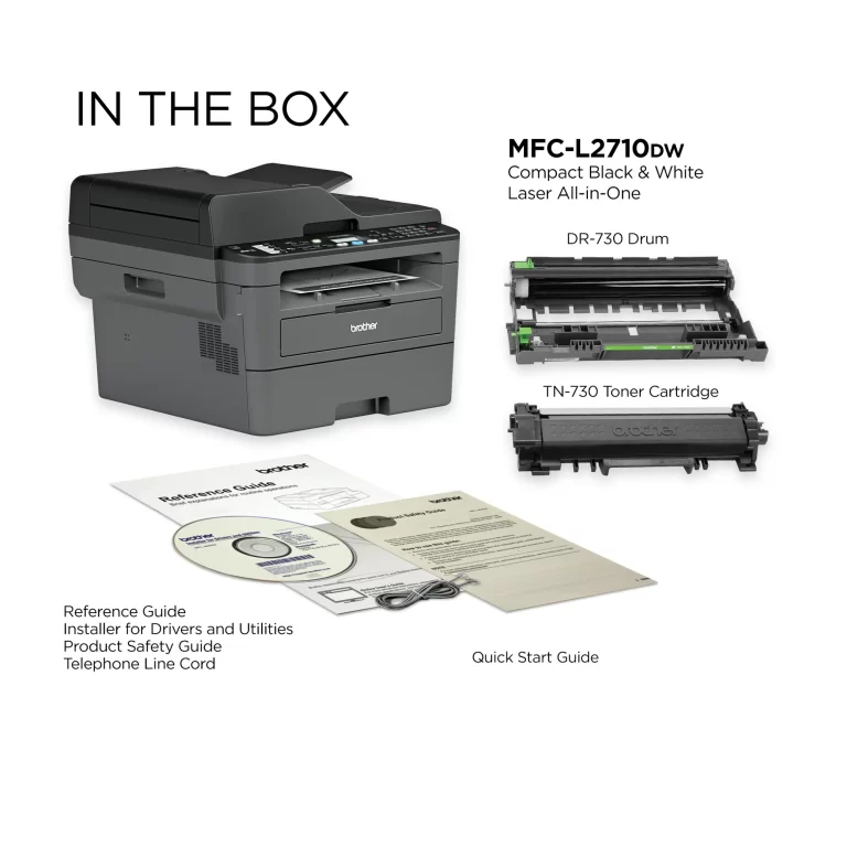 Brother MFC-L2710DW Monochrome Laser All-in-One Desktop Printer, Duplex Printing, Wireless Connectivity