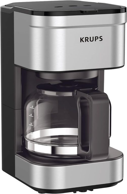 Krups Simply Brew Stainless Steel Drip Coffee Maker 10 Cup 900 Watts Coffee Filter, Drip Free, Dishwasher Safe Pot Silver and Black