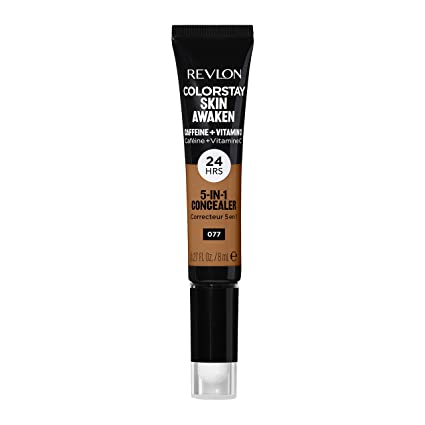 Revlon ColorStay Skin Awaken 5-in-1 Concealer, Lightweight, Creamy Longlasting Face Makeup with Caffeine & Vitamin C, For Imperfections, Dark Circles & Redness, 077 Cinnamon, 0.27 fl oz