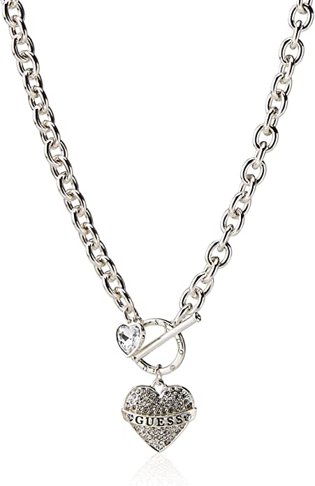 GUESS Women’s Toggle Logo Charm Necklace, Silver, One Size