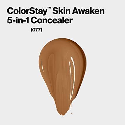 Revlon ColorStay Skin Awaken 5-in-1 Concealer, Lightweight, Creamy Longlasting Face Makeup with Caffeine & Vitamin C, For Imperfections, Dark Circles & Redness, 077 Cinnamon, 0.27 fl oz