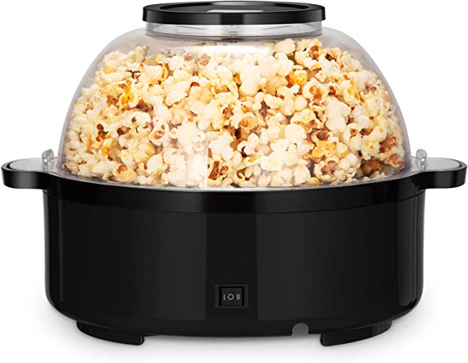 Electric Hot-oil Popcorn Popper Maker – Stir Crazy Popcorn Machine with Nonstick Plate & Stirring Rod, Large Lid for Serving Bowl and Two Measuring Spoons, 16-Cup for Home Christmas Party Kids