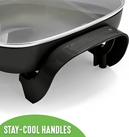 GreenLife Healthy Ceramic Nonstick, 12″ 5QT Square Electric Skillet with Glass Lid, Dishwasher Safe, Adjustable Temperature Control, PFAS-Free, Black