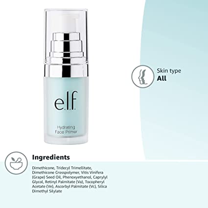 E.l.f Hydrating Face Primer, Lightweight, Long Lasting, Creamy, Hydrates, Smooths, Fills in Pores and Fine Lines, Natural Matte Finish, Infused with Vitamin E, 0.47 Oz