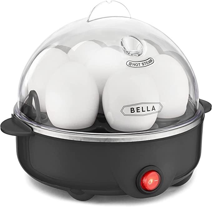 BELLA Rapid Electric Egg Cooker and Poacher with Auto Shut Off for Omelet, Soft, Medium and Hard Boiled Eggs – 7 Egg Capacity Tray, Single Stack, Black