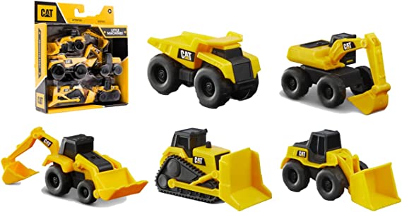 CatToysOfficial Construction, Little Machines Toys with 5pcs – Dump Truck, Wheel Loader, Bulldozer, Backhoe, and Excavator Vehicles, Cake Toppers, Playset for Kids Ages 3 and up