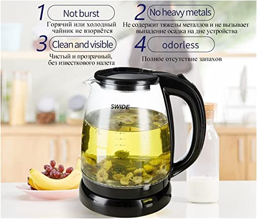 Kettle – 1800ml Portable Electric Kettle Glass Cup Tea Coffee Travel Home Boiling Water Smart Kettle Kitchen Appliances (Color : White, Size : EU)