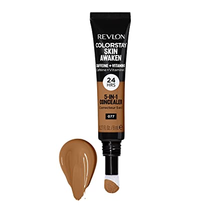 Revlon ColorStay Skin Awaken 5-in-1 Concealer, Lightweight, Creamy Longlasting Face Makeup with Caffeine & Vitamin C, For Imperfections, Dark Circles & Redness, 077 Cinnamon, 0.27 fl oz