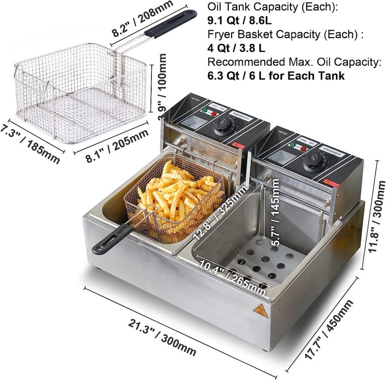 VEVOR Commercial Electric Deep Fryer, 24L 3000W w/Dual Removable Basket, Stainless Steel Electric Countertop Fryer w/Time Control and Oil Filtration, Deep Fryer for Commercial Restaurant Use, Silver