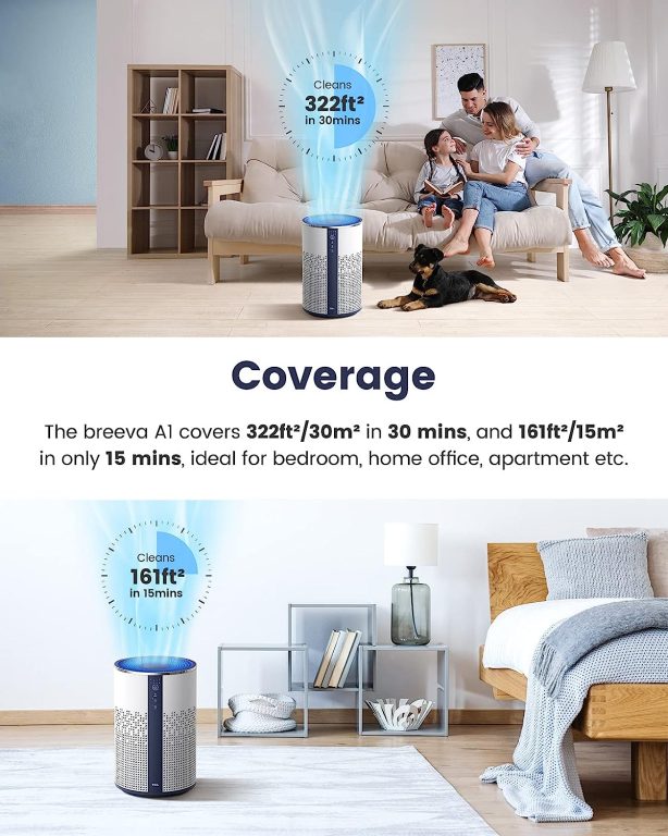 TCL Air Purifier for Home Room Bedroom True H13 HEPA Air Filter Remove 99.97% Smoke Odor Pet Dander Dust Pollen Mold Air Cleaner Metal Design with Night Light