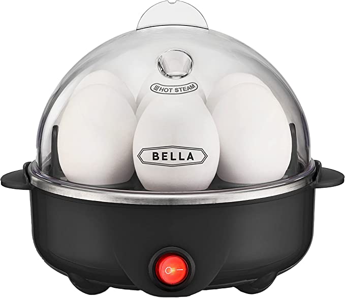 BELLA Rapid Electric Egg Cooker and Poacher with Auto Shut Off for Omelet, Soft, Medium and Hard Boiled Eggs – 7 Egg Capacity Tray, Single Stack, Black