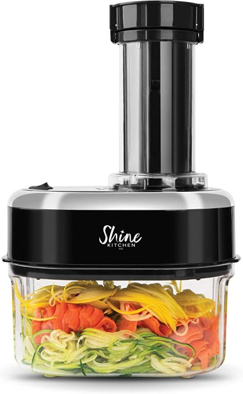 Shine Kitchen Co SES-100 Electric Spiralizer for Veggies, Spiral Vegetable Cutter Makes and Holds Up to 4 Servings (60 oz) of Zucchini Noodles, Curly Fries, and More