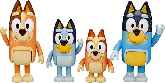 Bluey and Friends 4 Pack of 2.5-3″ Bluey,Bingo,Chilli,Bandit Poseable Figures