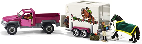 Schleich Horse Truck and Trailer Toys – 14 Piece Pickup Truck & Trailer Playset, with Horse Figurine, Rider Action Figure, and Pony Accessories, for Girls and Boys Ages 5 and Above