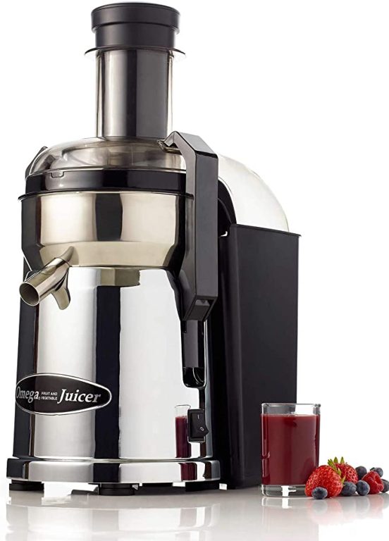 Omega Juicer MMC500C Commercial High Speed Centrifugal Extractor with Mega Mouth Wide Chute, 540-Watts, Metallic