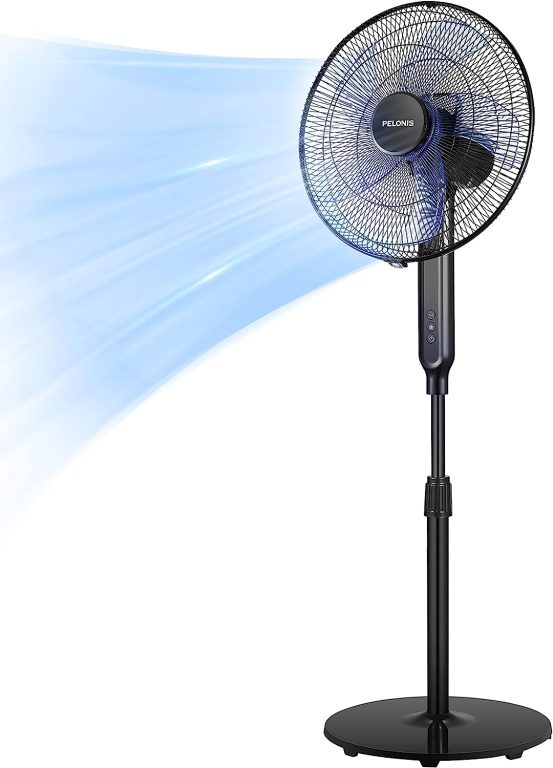 PELONIS 16″ Oscillating Pedestal Stand Up Fan | Adjustable Height | Ultra Quiet DC Motor | Remote Control | 12 Speed | 12-Hour Timer | High Energy Efficiency | for Bedroom Home Office Use | Black