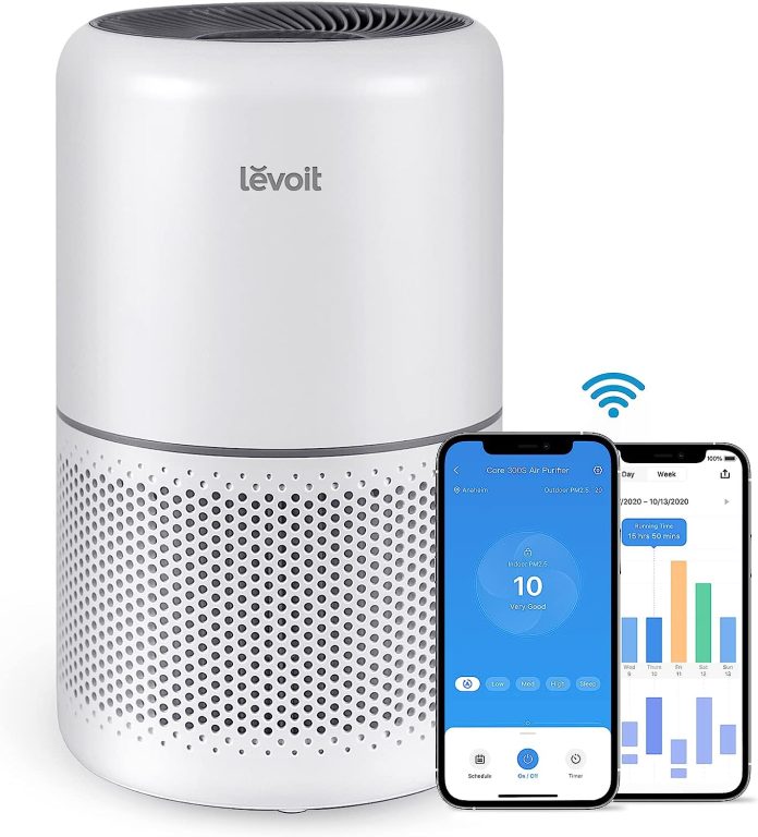 LEVOIT Air Purifier for Home Allergies Pets Hair in Bedroom, H13 True HEPA Filter, 24db Filtration System Cleaner Odor Eliminators, Ozone Free, Remove 99.97% Dust Smoke Mold Pollen, Core 300, Black