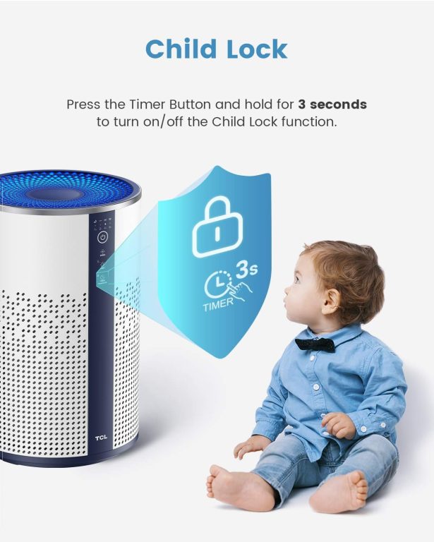 TCL Air Purifier for Home Room Bedroom True H13 HEPA Air Filter Remove 99.97% Smoke Odor Pet Dander Dust Pollen Mold Air Cleaner Metal Design with Night Light