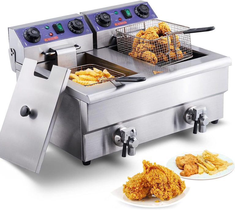 VEVOR Commercial Electric Deep Fryer, 24L 3000W w/Dual Removable Basket, Stainless Steel Electric Countertop Fryer w/Time Control and Oil Filtration, Deep Fryer for Commercial Restaurant Use, Silver