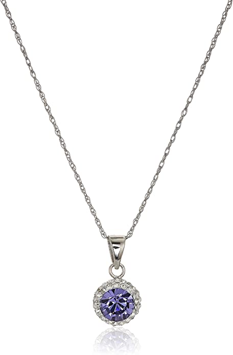 Sterling Silver Crystal Halo Pendant Necklace,18″