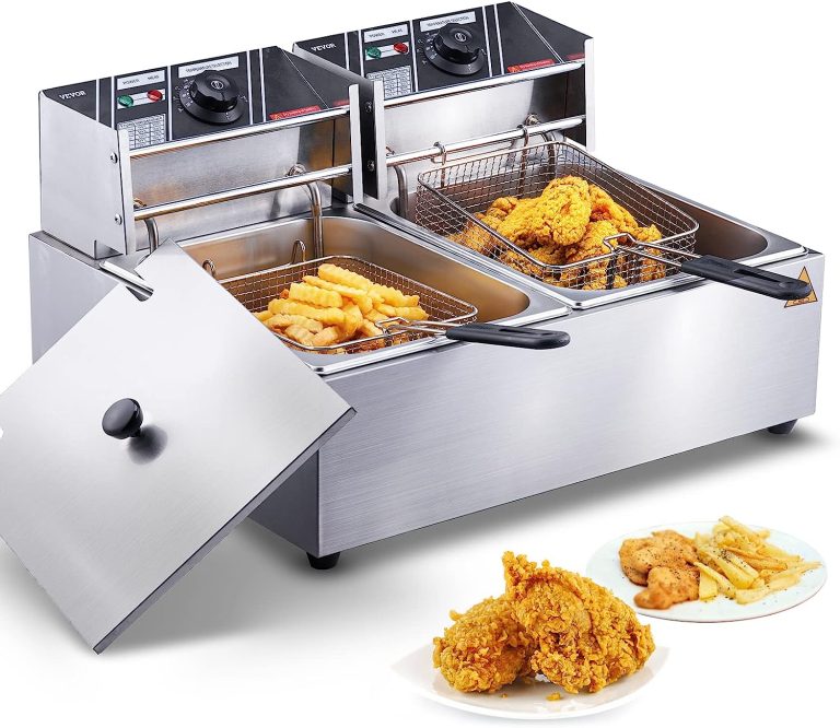 VEVOR Commercial Electric Deep Fryer, 24L 3000W w/Dual Removable Basket, Stainless Steel Electric Countertop Fryer w/Time Control and Oil Filtration, Deep Fryer for Commercial Restaurant Use, Silver