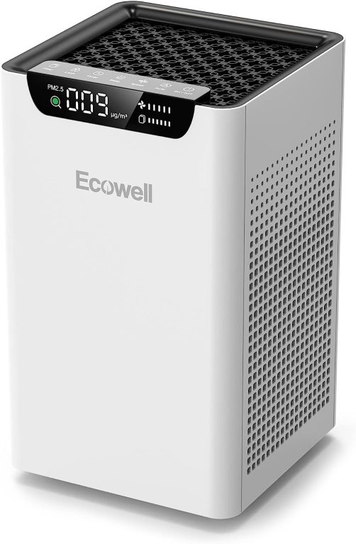 ECOWELL Air Purifiers for Large Room with H13 True HEPA Filter, Auto Mode, PM2.5 Monitor, 24 dB Quiet Sleep Mode Air Cleaner Clean 99.97% of Dust, Smoke, Odor, EAP260, White, 8.7 x 8.7 x 14.5 inch