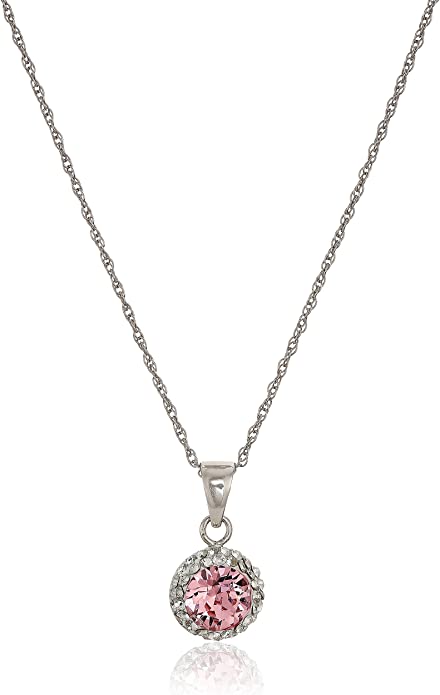 Sterling Silver Crystal Halo Pendant Necklace,18″