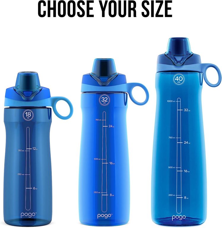 Pogo Plastic Water Bottle with Chug Lid and Carry Handle, Reusable, BPA Free, Dishwasher Safe, Perfect for Travel and Gym | 18oz, 32oz, 40oz