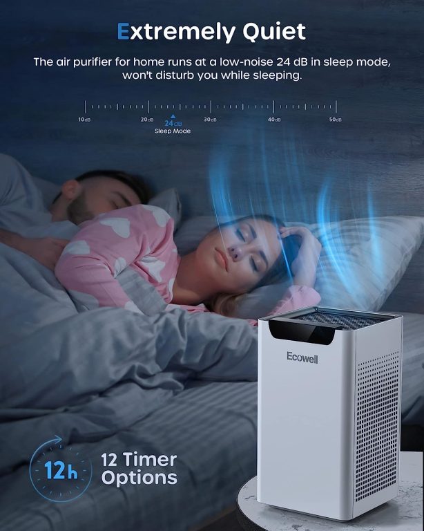 ECOWELL Air Purifiers for Large Room with H13 True HEPA Filter, Auto Mode, PM2.5 Monitor, 24 dB Quiet Sleep Mode Air Cleaner Clean 99.97% of Dust, Smoke, Odor, EAP260, White, 8.7 x 8.7 x 14.5 inch