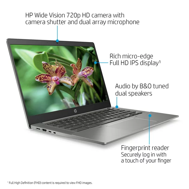 HP 14″ FHD, Chromebook, AMD Ryzen 3-3250C, 4GBRAM, 128GB SSD, Silver, Chrome OS, 14b-na0010wm