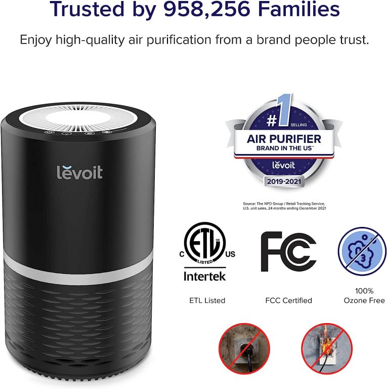 LEVOIT Air Purifier for Home, H13 True HEPA Filter for Smokers, Smoke, Dust, Mold, and Pollen in Bedroom, Filtration System Odor Eliminators for Office with Optional Night Light, 1 pack, Black