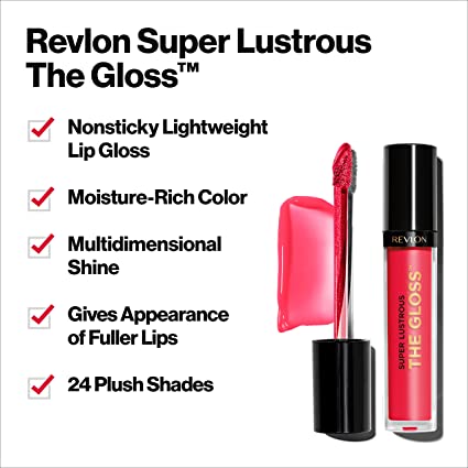 Lip Gloss by Revlon, Super Lustrous The Gloss, Non-Sticky, High Shine Finish, 215 Super Natural, 0.13 Oz