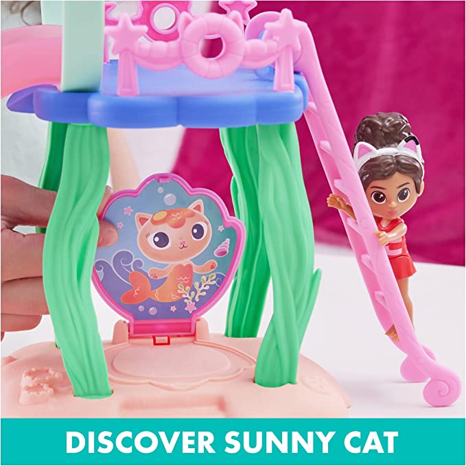 Gabby’s Dollhouse, Purr-ific Pool Playset with Gabby and MerCat Figures, Color-Changing Mermaid Tails and Pool Accessories Kids Toys for Ages 3 and Up