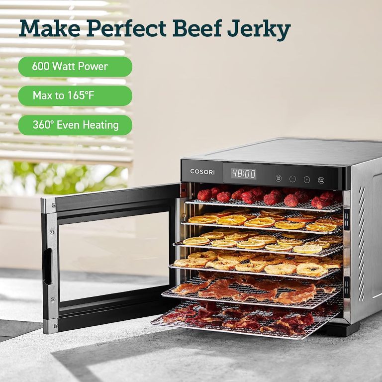 COSORI Food Dehydrator for Jerky, Large Drying Space with 6.48ft², 600W Dryer Machine, 6 Stainless Steel Trays, 48H Timer, 165°F Temperature Control, for Fruit, Meat, Dog Treats, Herbs, and Yogurt