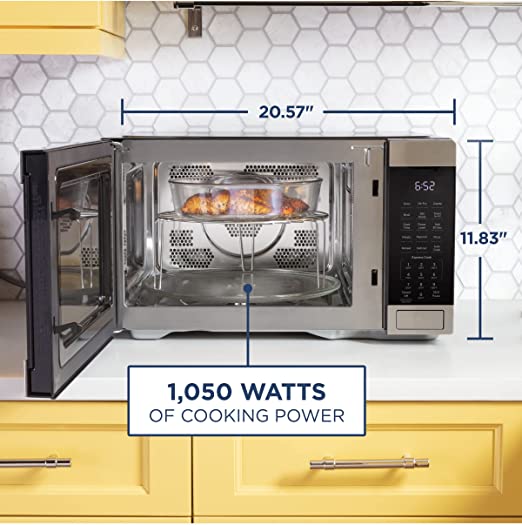 GE 3-in-1 Countertop Microwave Oven | Complete With Air Fryer, Broiler & Convection Mode | 1.0 Cubic Feet Capacity, 1,050 Watts | Kitchen Essentials for the Countertop or Dorm Room | Stainless Steel