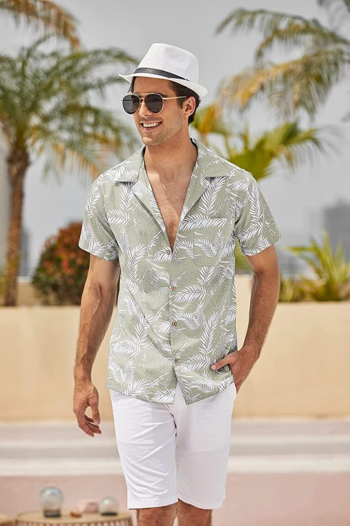 Coofandy Men’s Hawaiian Floral Shirts Cotton Linen Button Down Tropical Holiday Beach Shirts