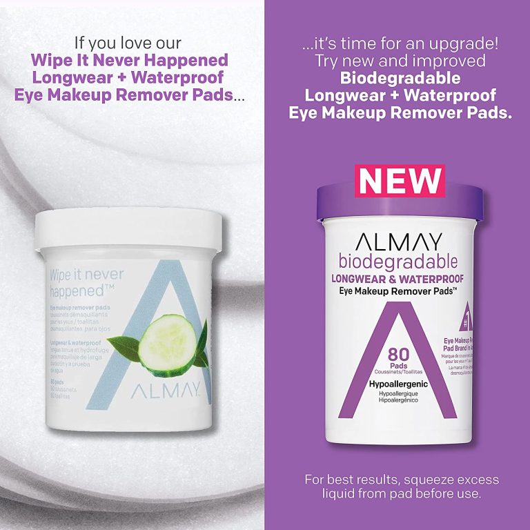 Eye Makeup Remover Pads by Almay, Biodegradable Longwear & Waterproof, Hypoallergenic, Cruelty Free-Fragrance Free Cleansing Wipes, 80 Pads (Pack of 1)