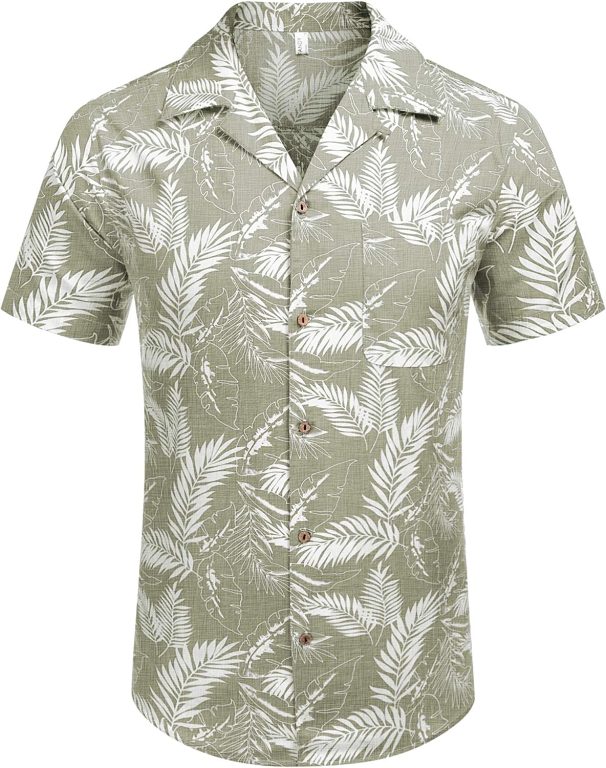 Coofandy Men’s Hawaiian Floral Shirts Cotton Linen Button Down Tropical Holiday Beach Shirts