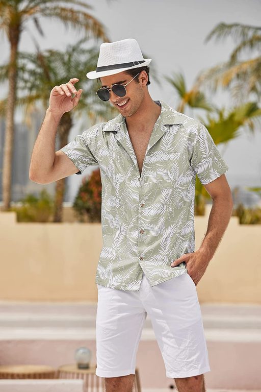 Coofandy Men’s Hawaiian Floral Shirts Cotton Linen Button Down Tropical Holiday Beach Shirts