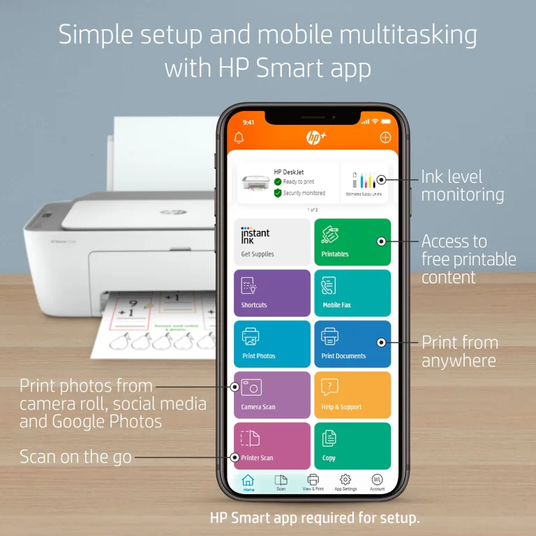HP DeskJet 2755e Wireless Color All-in-One Printer with bonus 6 months Instant Ink with HP+ (26K67A)