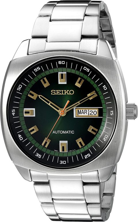 Seiko Men’s SNKM97 Analog Green Dial Automatic Silver Stainless Steel Watch