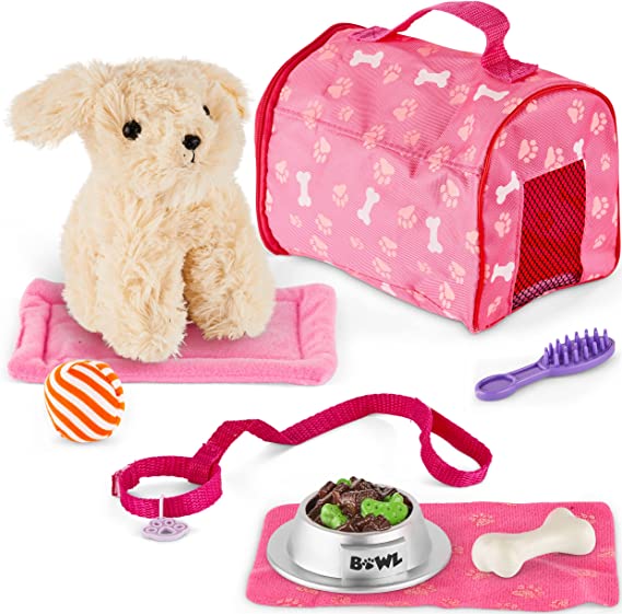 Click N’ Play Toy Puppy for Kids, 9 Piece Play Dog Set, Dog Toy for Girls 3-6 Years Old, Includes a Toy Dog Bed and Carrier