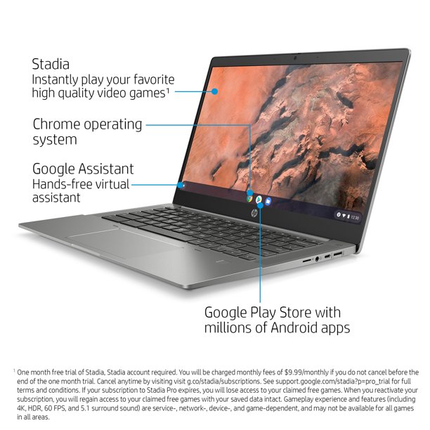HP 14″ FHD, Chromebook, AMD Ryzen 3-3250C, 4GBRAM, 128GB SSD, Silver, Chrome OS, 14b-na0010wm