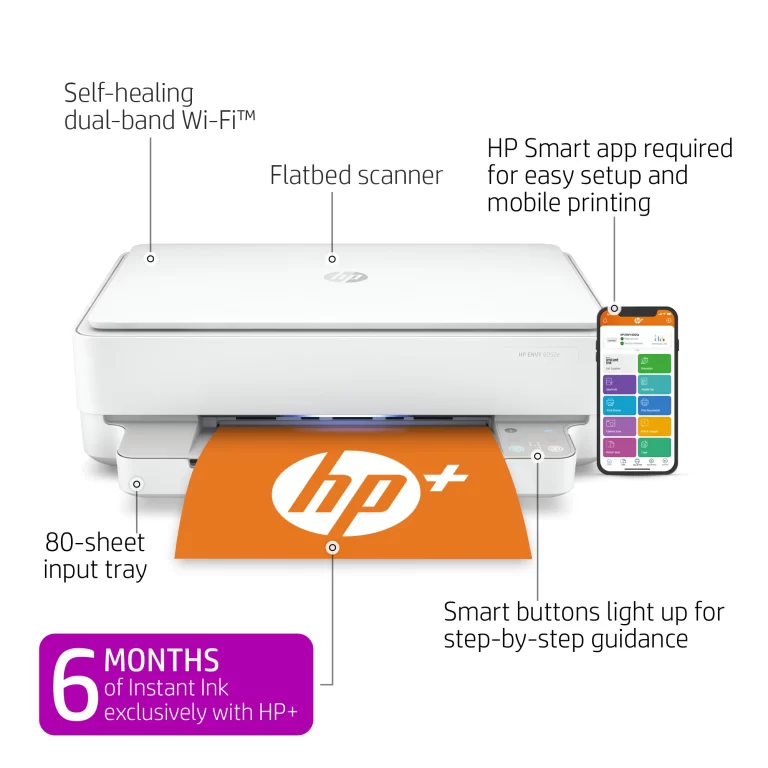 HP ENVY 6052e All-in-One Wireless Color Inkjet Printer with 6 Months Instant Ink Included with HP+