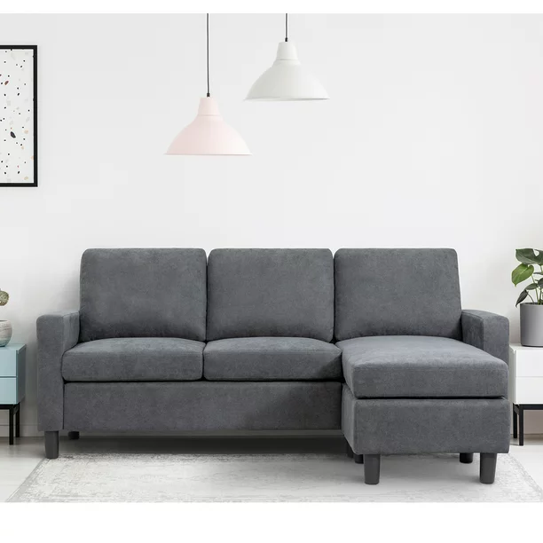 Walsunny Convertible Sectional Reversible Chaise, L-Shaped Sofa with Modern Linen Fabric