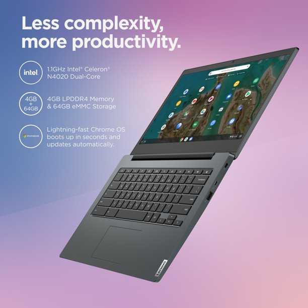 Lenovo ChromeBook 3 14″ with Headset Bundle, Celeron N4020, 4G RAM, 64G eMMC, Chrome OS, Abyss Blue, 82C1002AUS